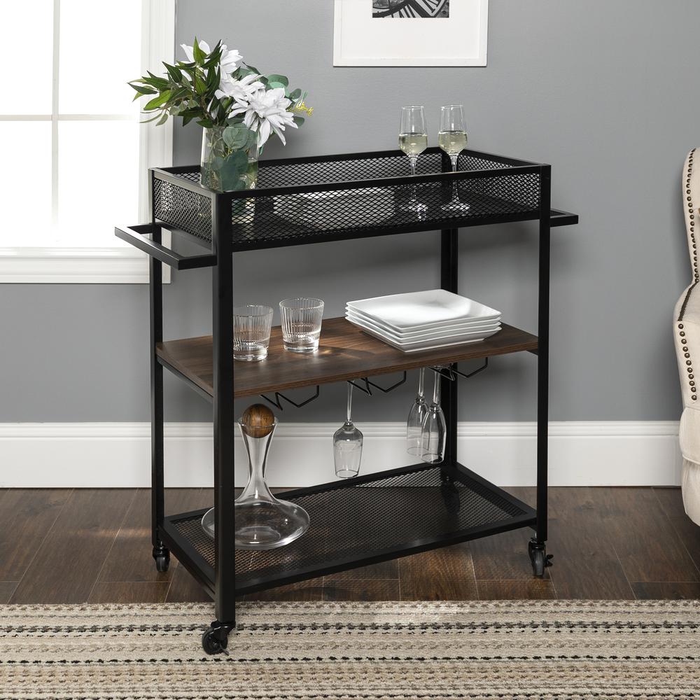 36" Bar Cart with Shelf and Hangers - Dark Walnut. Picture 2