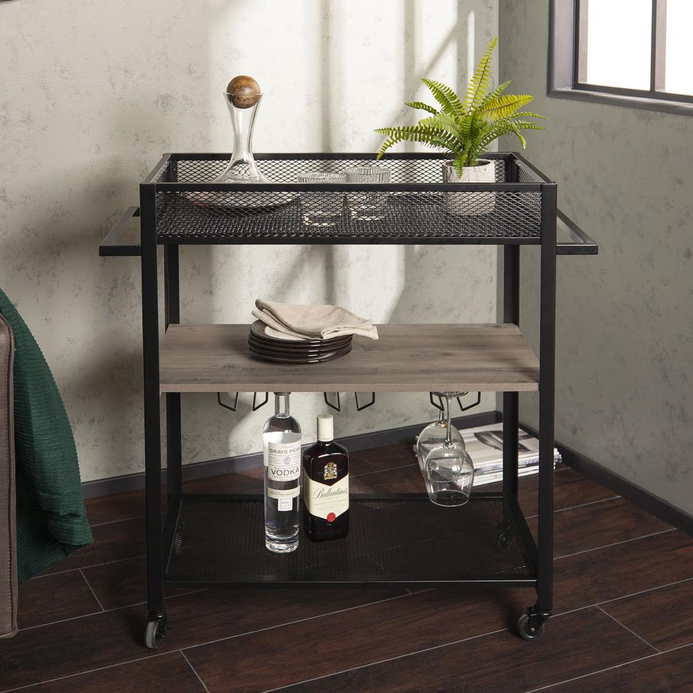 36" Bar Cart with Shelf and Hangers - Grey Wash. Picture 2