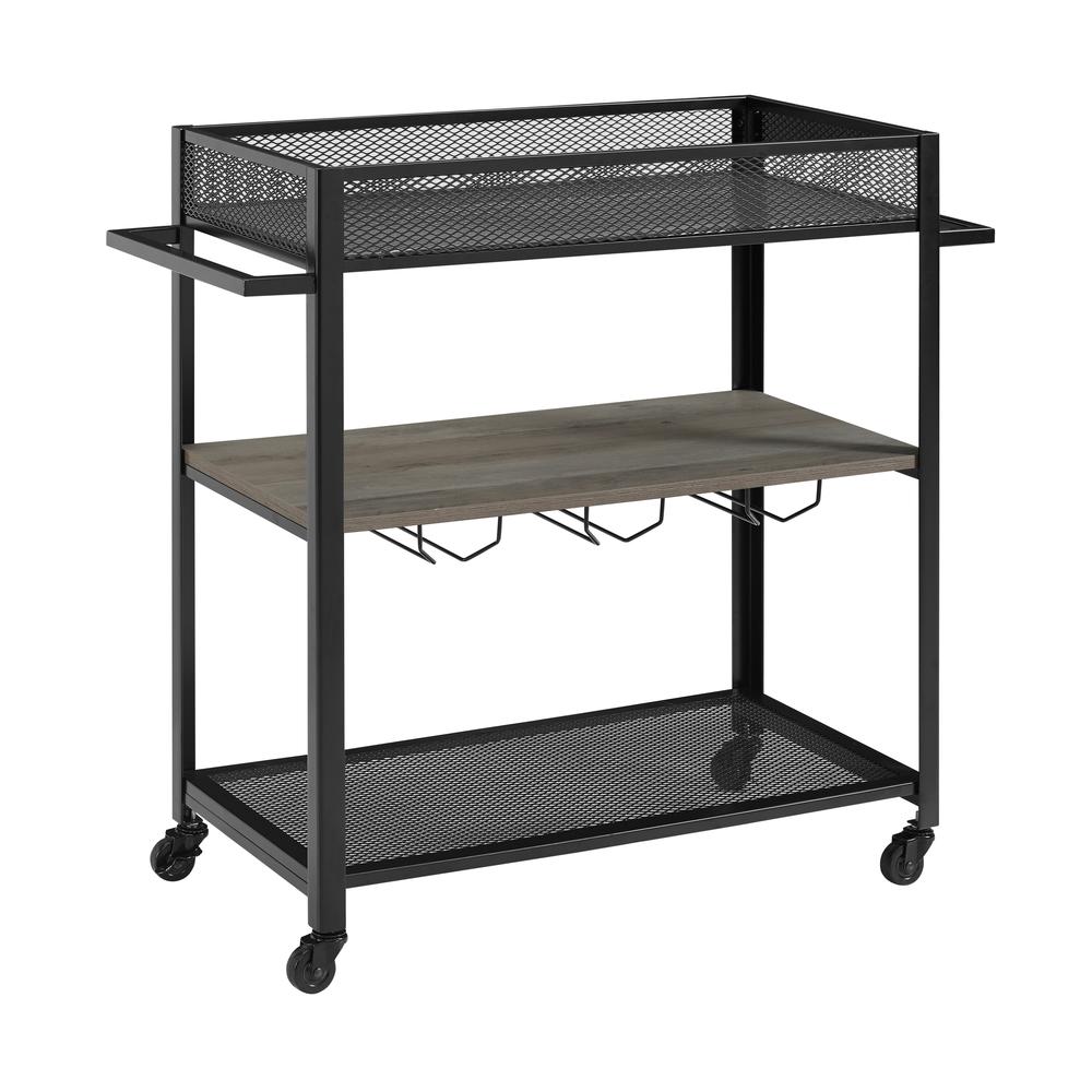 36" Bar Cart with Shelf and Hangers - Grey Wash. Picture 1