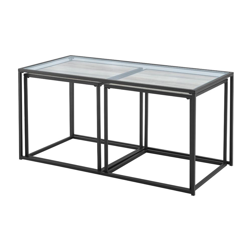 3-Piece Industrial Nesting Table Set - Glass/Grey Wash. Picture 2