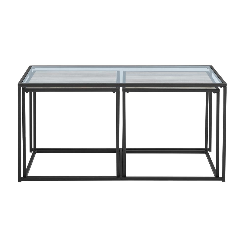 3-Piece Industrial Nesting Table Set - Glass/Grey Wash. Picture 3