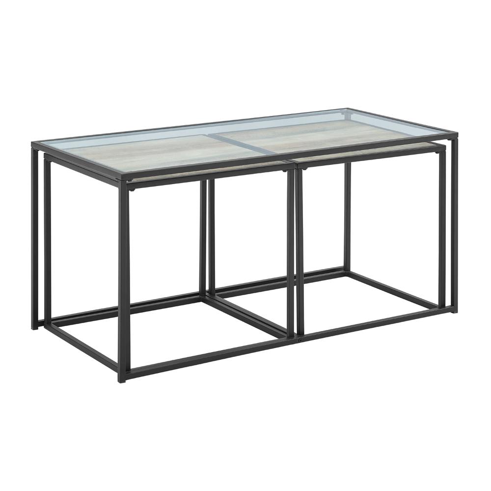 3-Piece Industrial Nesting Table Set - Glass/Grey Wash. Picture 4