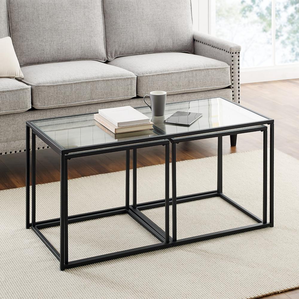 3-Piece Industrial Nesting Table Set - Glass/Grey Wash. Picture 7