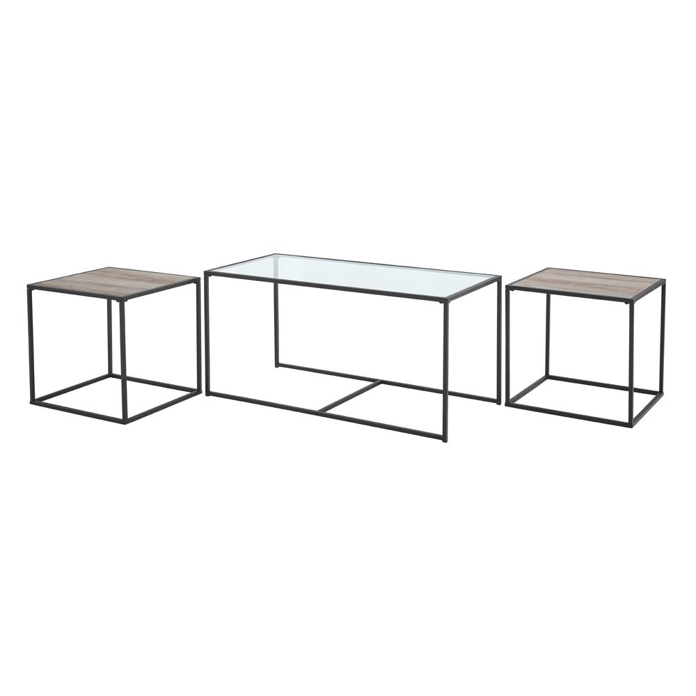 3-Piece Industrial Nesting Table Set - Glass/Grey Wash. Picture 10