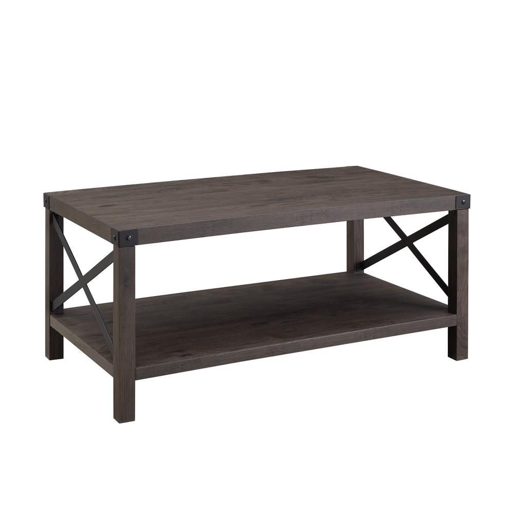 Farmhouse Metal-X Coffee Table with Lower Shelf – Sable. Picture 1