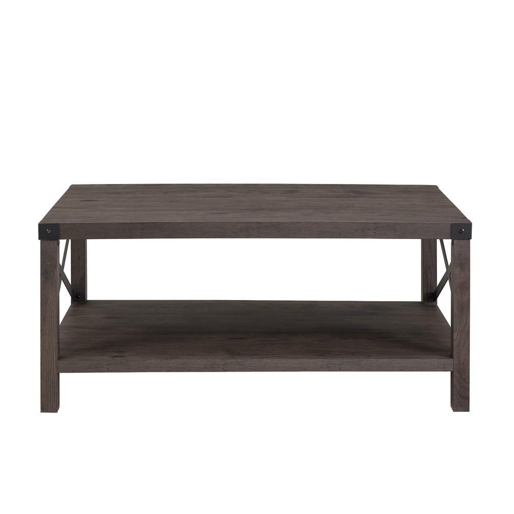 Farmhouse Metal-X Coffee Table with Lower Shelf – Sable. Picture 2