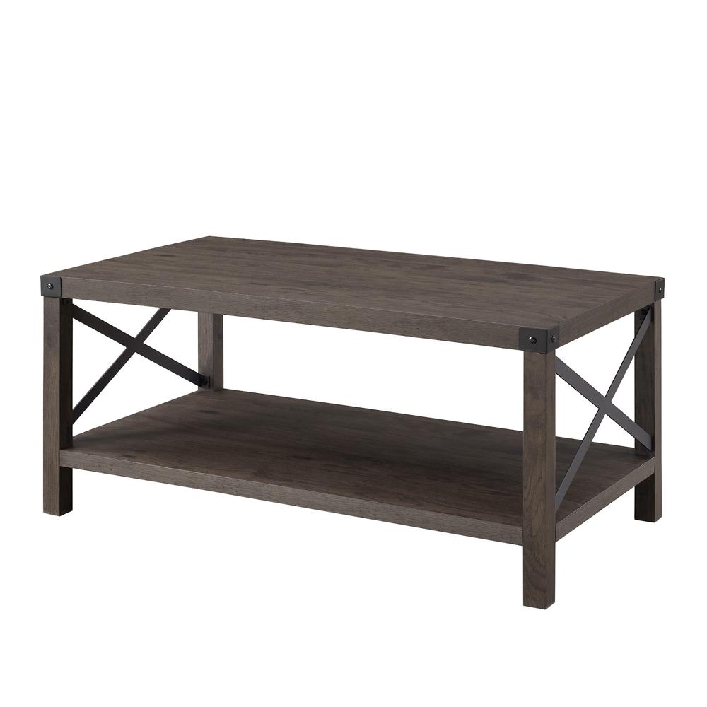 Farmhouse Metal-X Coffee Table with Lower Shelf – Sable. Picture 3