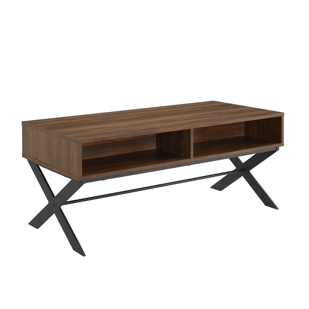 42" X  Leg Metal and Wood Coffee Table - Dark Walnut. Picture 1