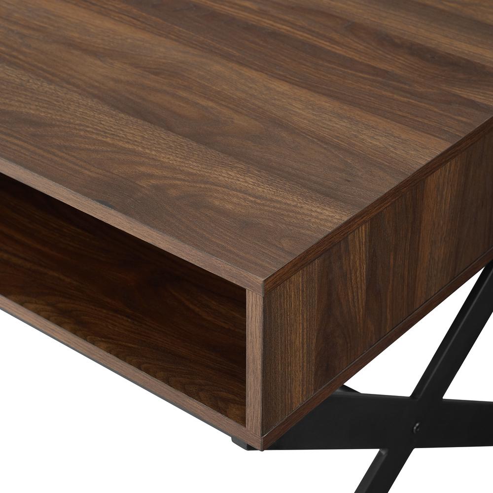 42" X  Leg Metal and Wood Coffee Table - Dark Walnut. Picture 4