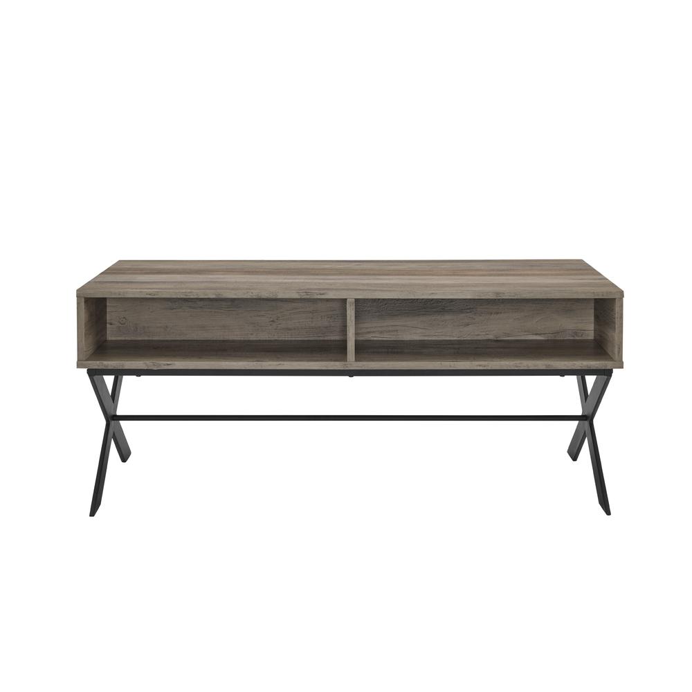 42" X Leg Metal and Wood Coffee Table - Grey Wash. Picture 2