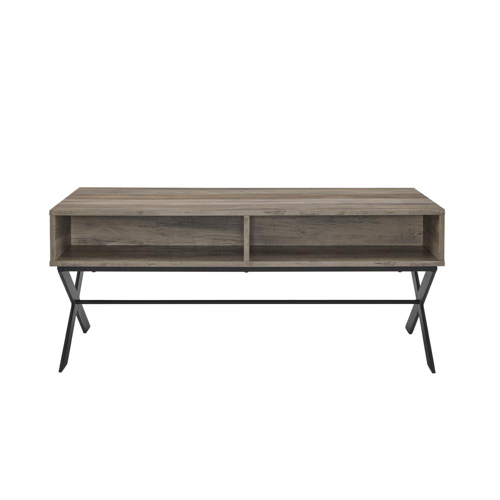 42" X Leg Metal and Wood Coffee Table - Grey Wash. Picture 4