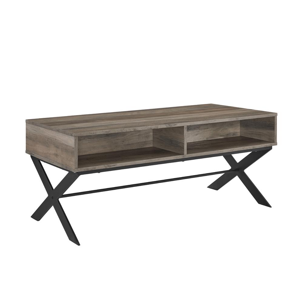 42" X Leg Metal and Wood Coffee Table - Grey Wash. Picture 6