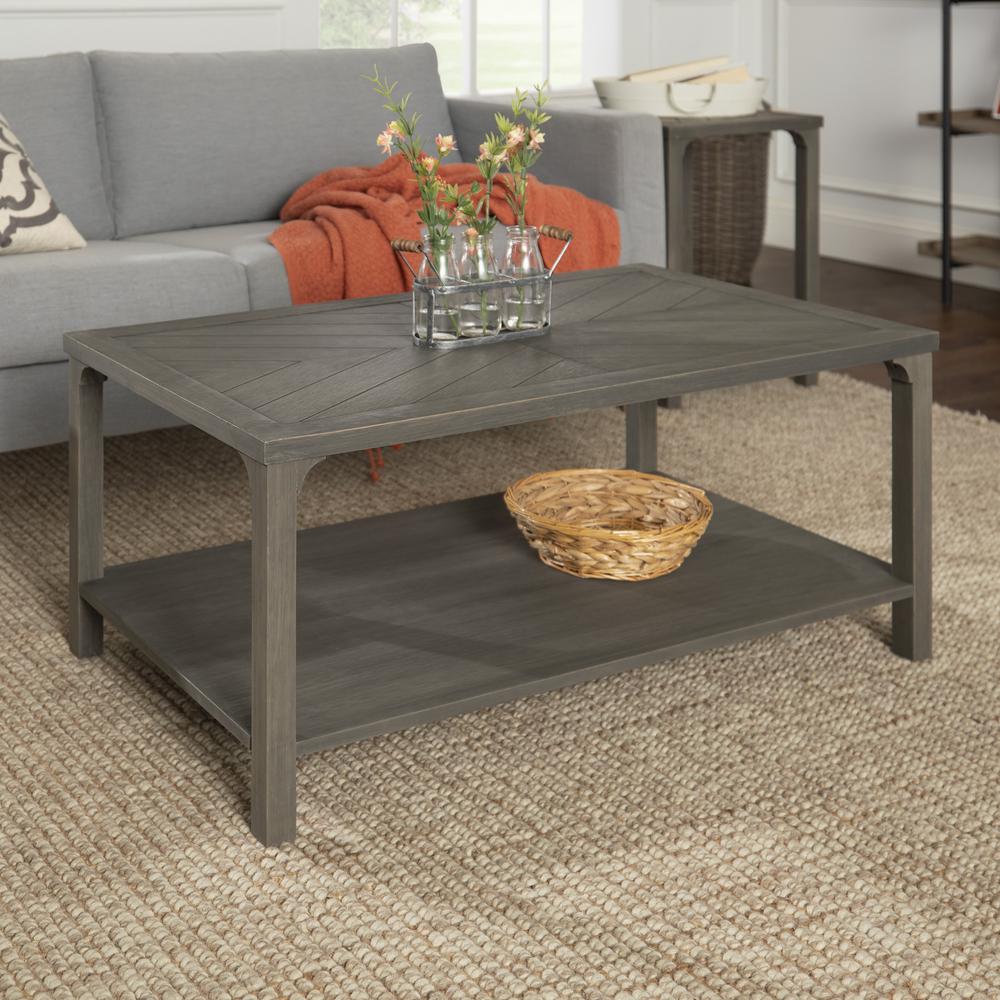 42" Solid Wood Chevron Coffee Table - Grey. Picture 5
