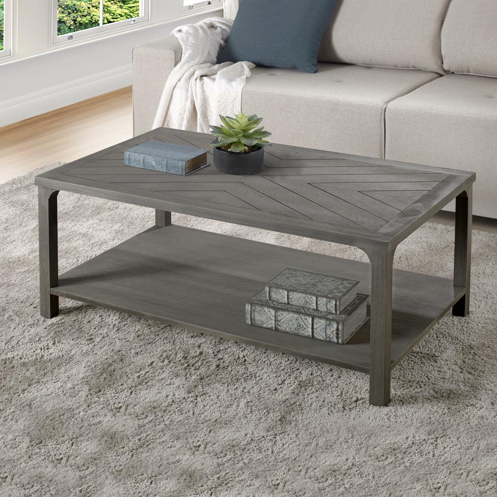 42" Solid Wood Chevron Coffee Table - Grey. Picture 2