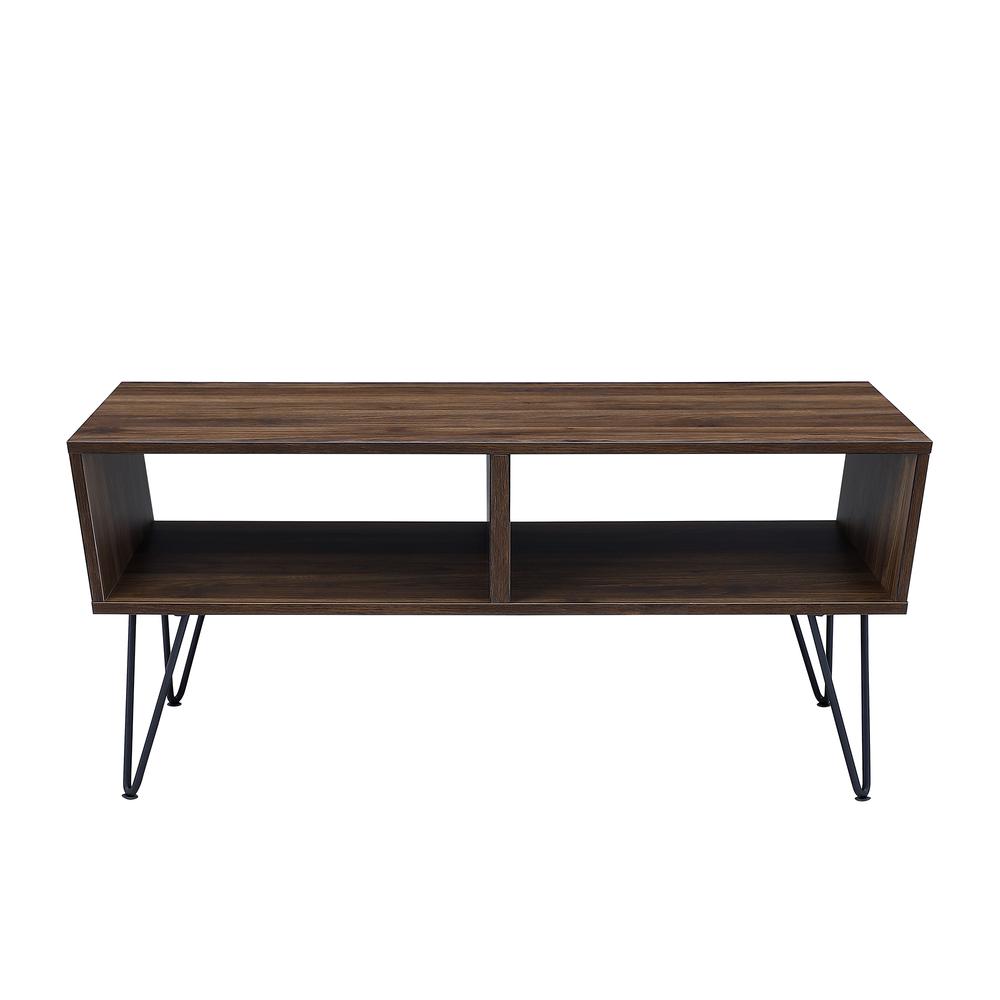 42" Angled Coffee Table with Hairpin Legs - Dark Walnut. Picture 1