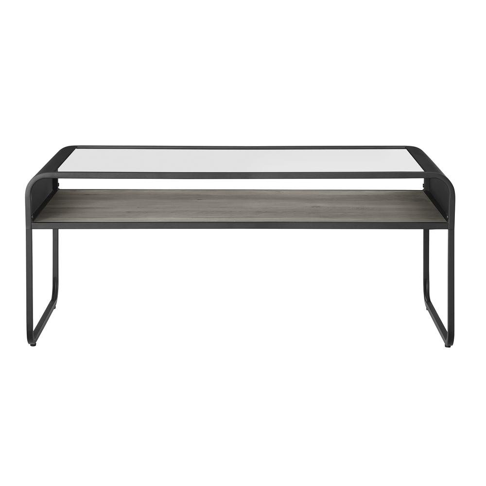 42" Modern Reversible Shelf Curved Metal Coffee Table - Grey Wash/Dark Walnut. Picture 1