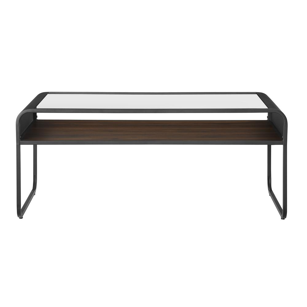 42" Modern Reversible Shelf Curved Metal Coffee Table - Grey Wash/Dark Walnut. Picture 4