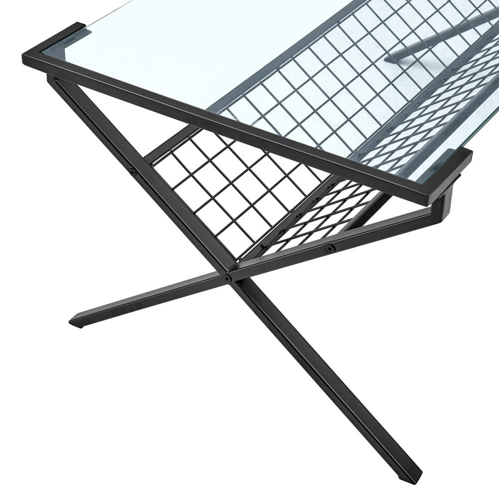 42" Modern Metal & Glass Coffee Table with Magazine Holder - Black. Picture 4
