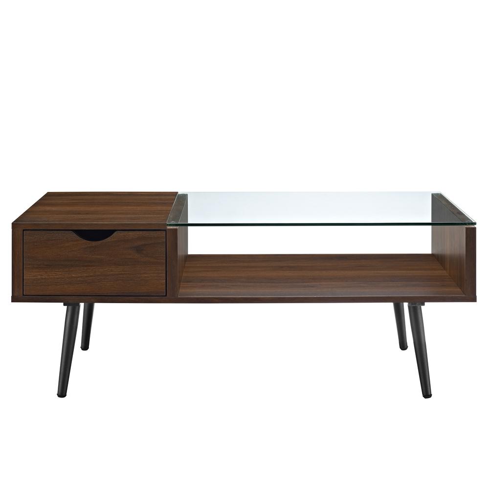 42" Wood and Glass Coffee Table - Dark Walnut. Picture 1