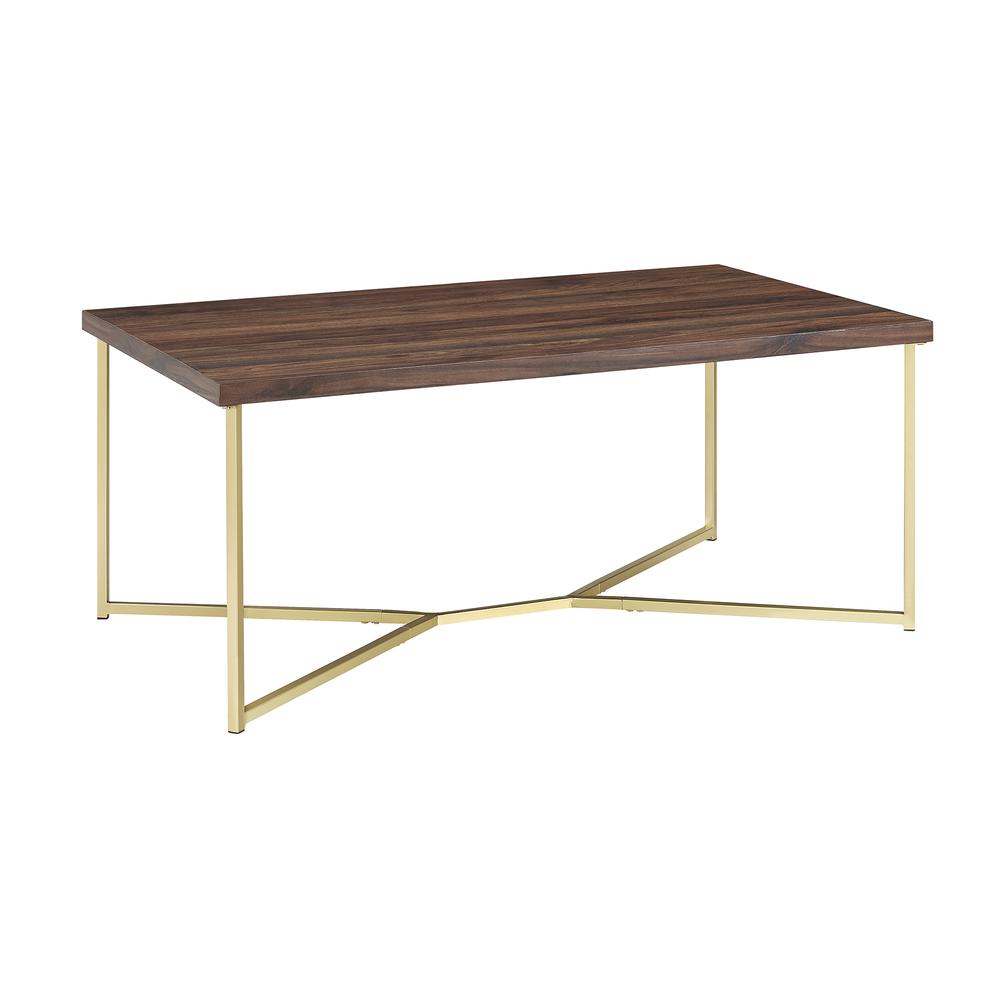 42" Mid Century Modern Y-Leg Coffee Table - Dark Walnut/Gold. Picture 1