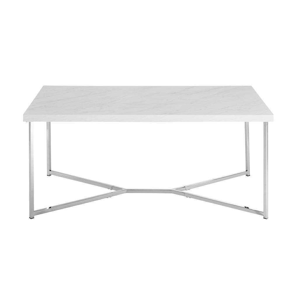 42" Faux Marble Y-Leg Coffee Table - Chrome. Picture 1