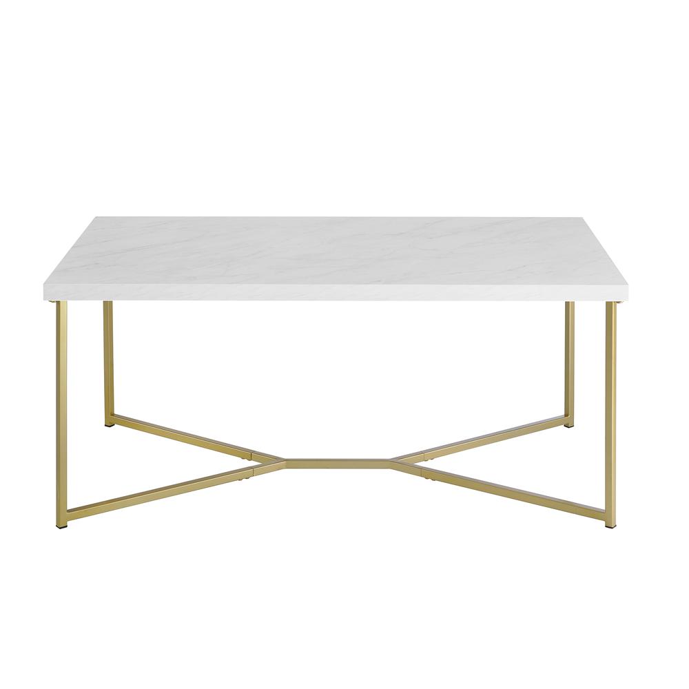 42"Faux Marble  Y-Leg Coffee Table - Gold. Picture 1