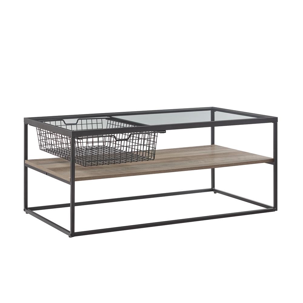 42" Mesh Drawer Coffee Table - Grey Wash. Picture 1