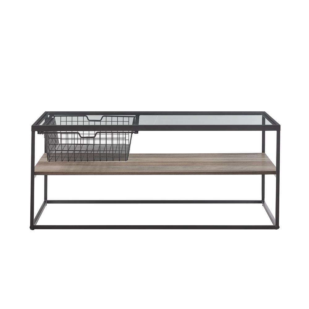 42" Mesh Drawer Coffee Table - Grey Wash. Picture 4