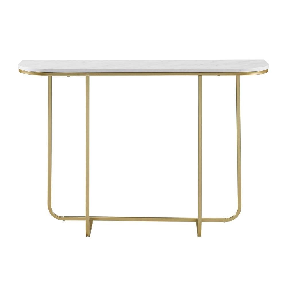 44" Modern Curved Entry Table - White Faux Marble/Gold. Picture 4