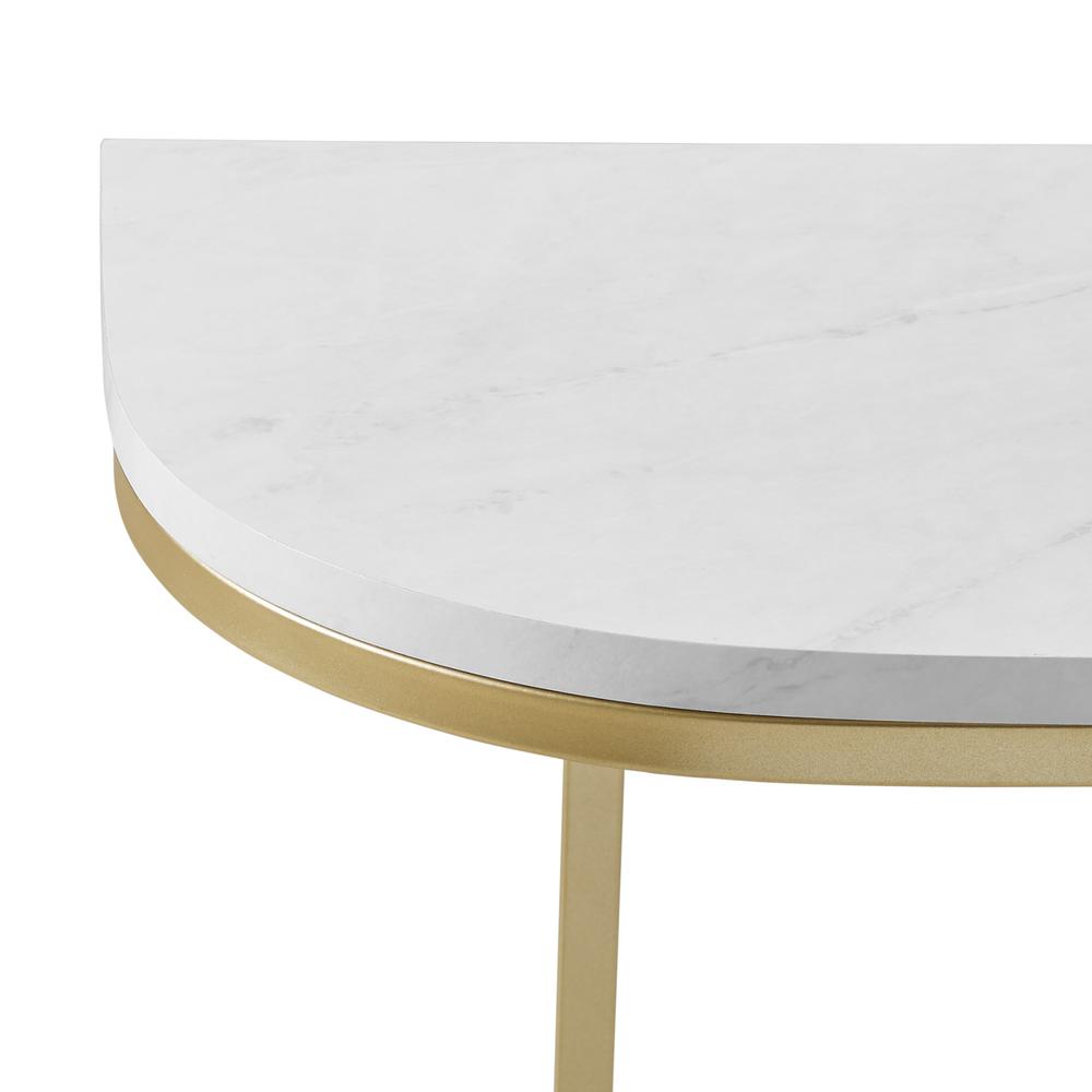 44" Modern Curved Entry Table - White Faux Marble/Gold. Picture 5