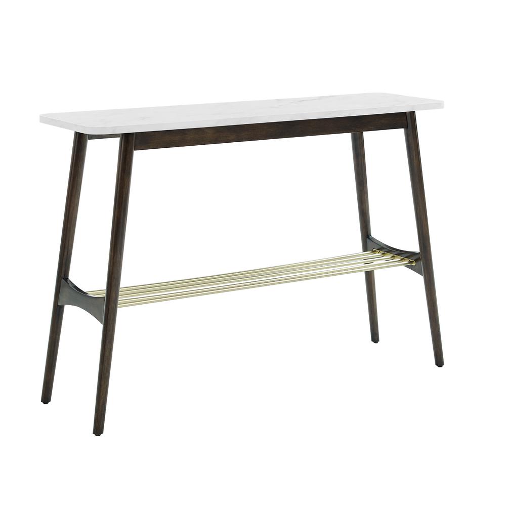 Jamie 44" Faux Marble Tapered Leg Entry Table - Faux White Marble/Dark Brown Oak. Picture 1