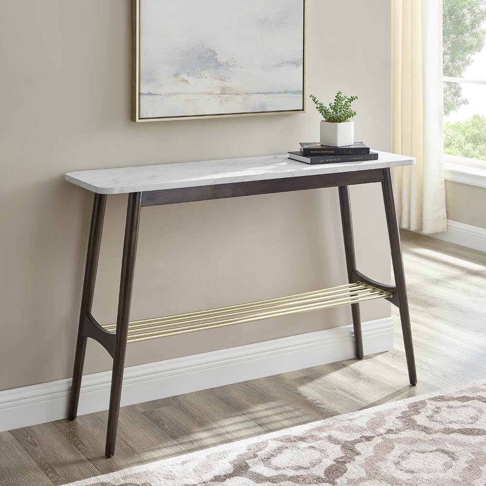 Jamie 44" Faux Marble Tapered Leg Entry Table - Faux White Marble/Dark Brown Oak. Picture 4