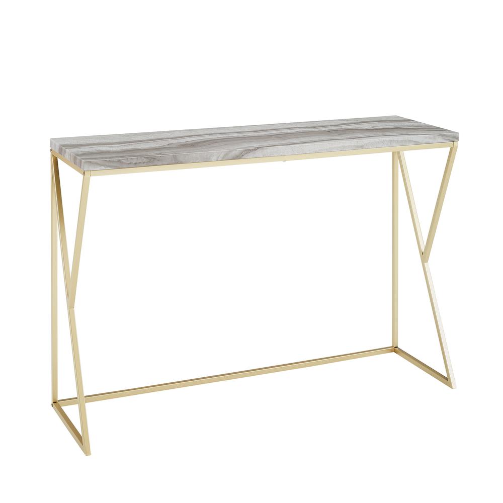 Lana 46" Geometric Side Faux Marble Entry Table - Grey Faux Vein Cut Marble/Gold. Picture 1