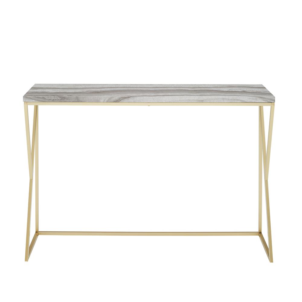 Lana 46" Geometric Side Faux Marble Entry Table - Grey Faux Vein Cut Marble/Gold. Picture 2
