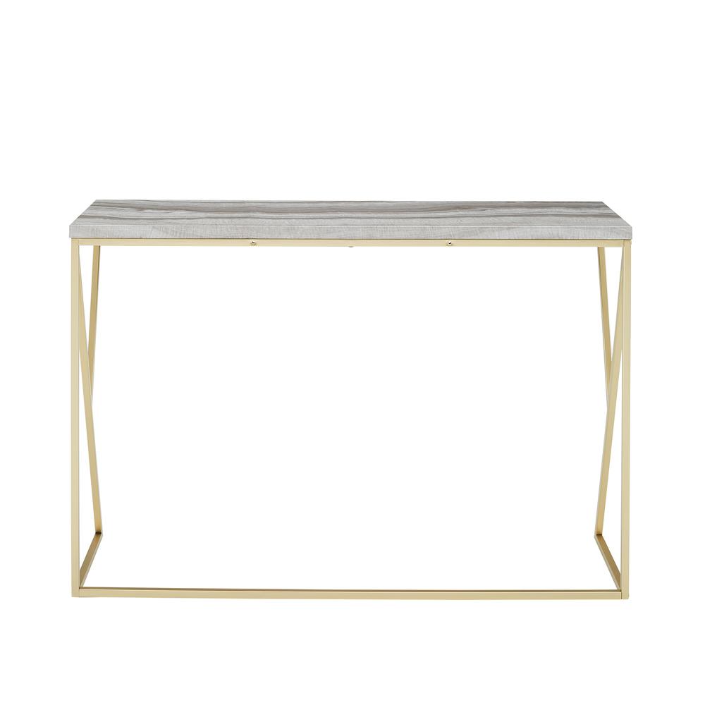 Lana 46" Geometric Side Faux Marble Entry Table - Grey Faux Vein Cut Marble/Gold. Picture 3