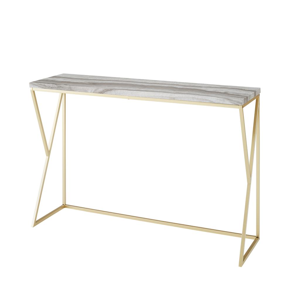 Lana 46" Geometric Side Faux Marble Entry Table - Grey Faux Vein Cut Marble/Gold. Picture 4