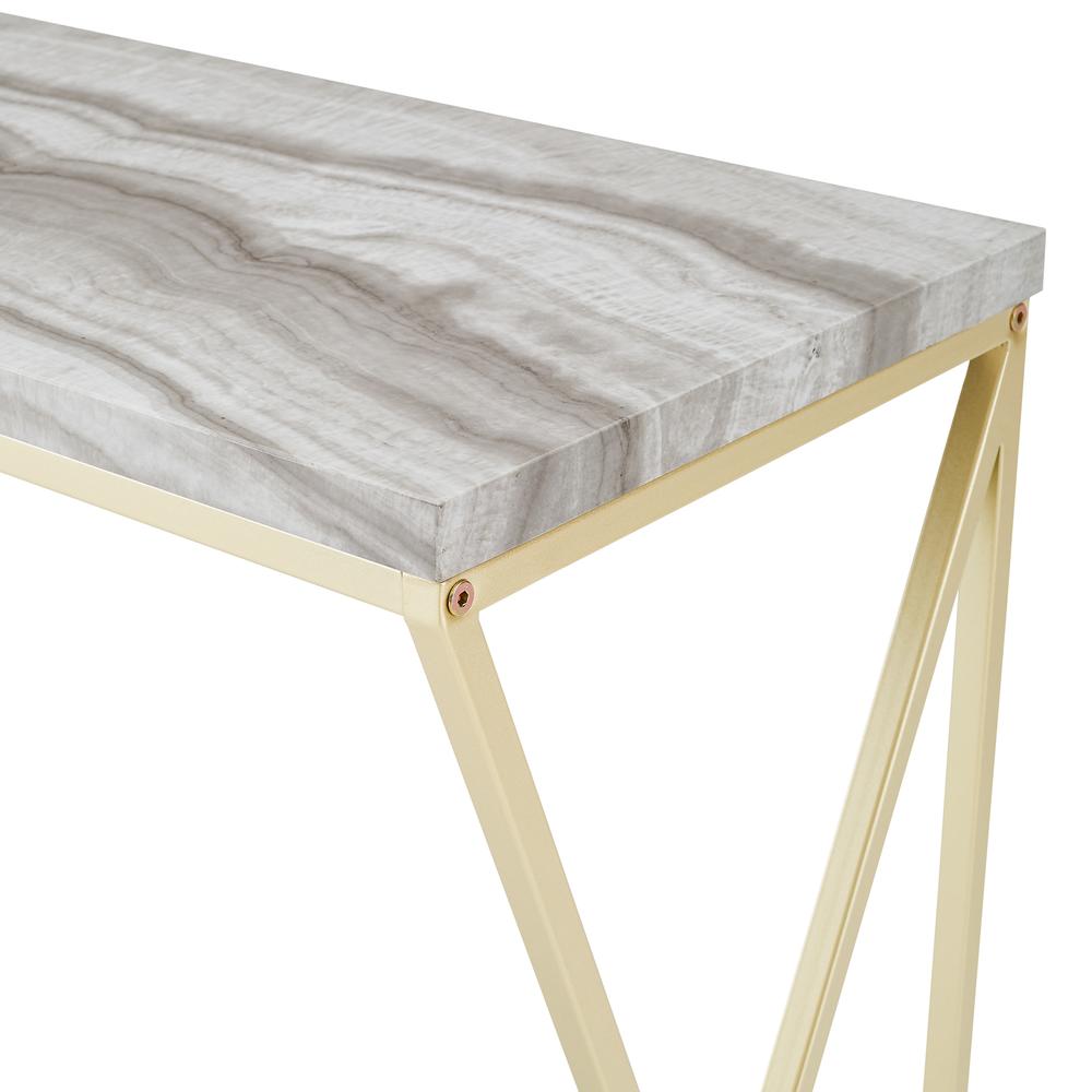 Lana 46" Geometric Side Faux Marble Entry Table - Grey Faux Vein Cut Marble/Gold. Picture 5