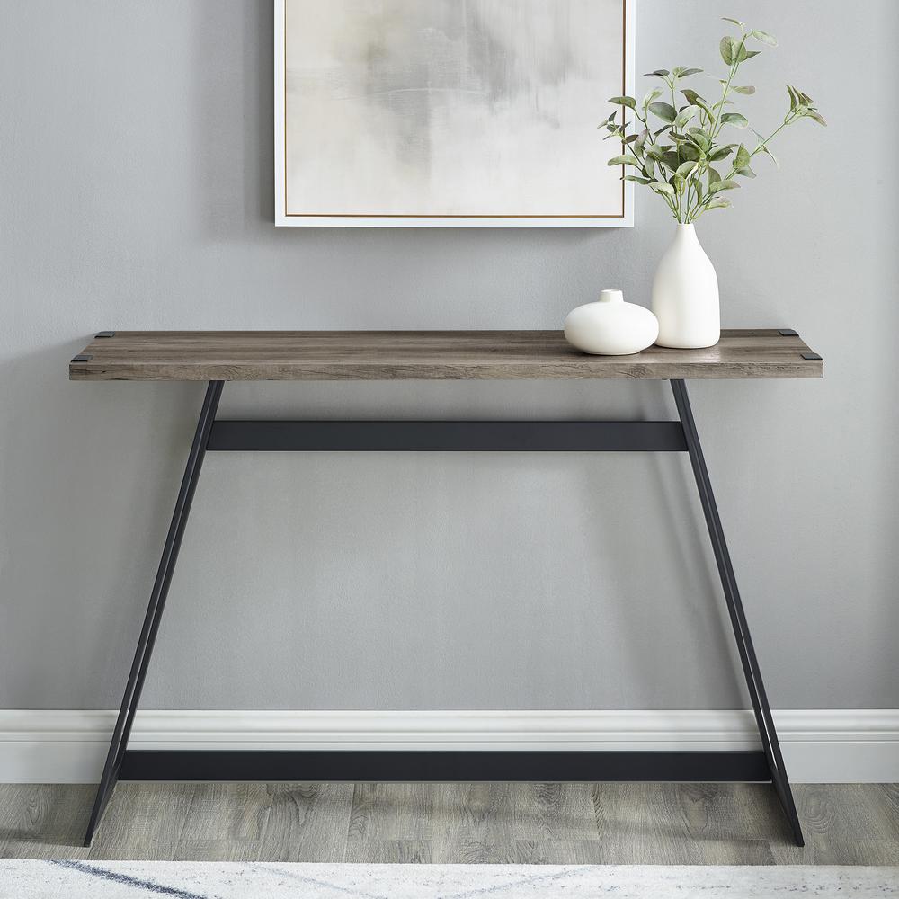 46" Urban Industrial Metal Wrap Entry Console Sofa Table - Grey Wash. Picture 5