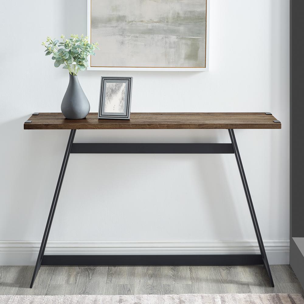 46" Urban Industrial Metal Wrap Entry Console Sofa Table  - Rustic Oak. Picture 5