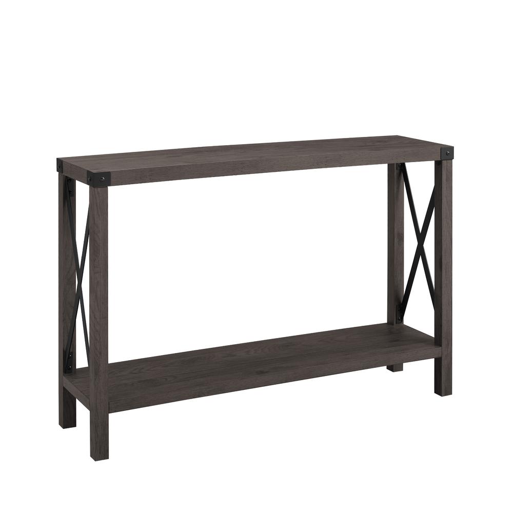 Farmhouse Metal-X Entry Table with Lower Shelf – Sable. Picture 1