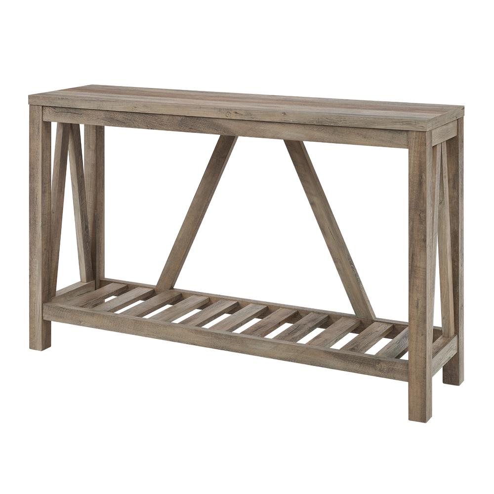 52" A-Frame Entry Table - Grey Wash. Picture 4
