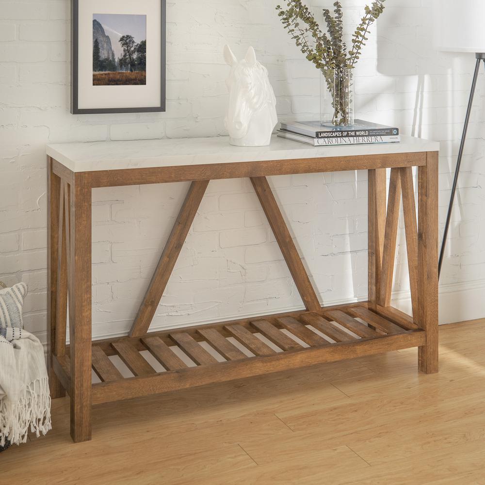 52" A-Frame Rustic Entry Console Table - Marble/Walnut. Picture 2