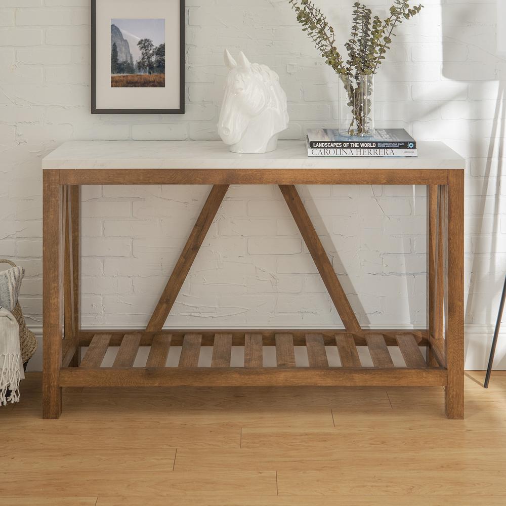 52" A-Frame Rustic Entry Console Table - Marble/Walnut. The main picture.