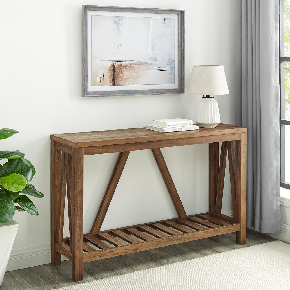 52" A-Frame Rustic Entry Console Table - Rustic Oak. Picture 1