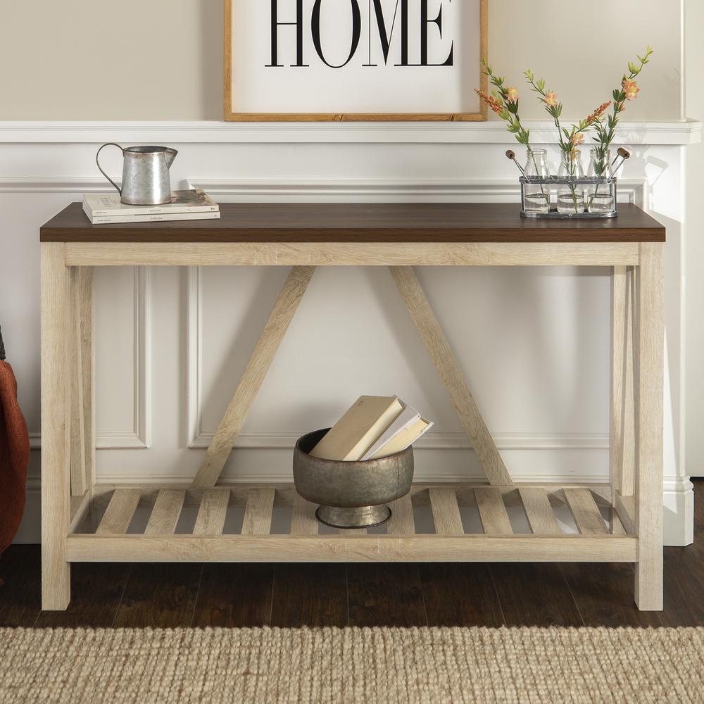 52" A-Frame Rustic Entry Console Table - Dark Walnut/White Oak. Picture 1