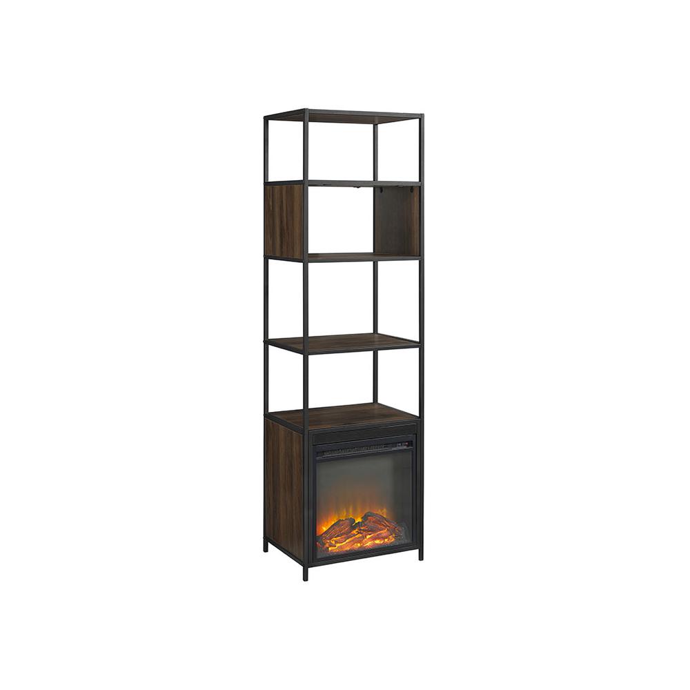 70" Metal and Wood Tower Fireplace - Dark Walnut. Picture 1