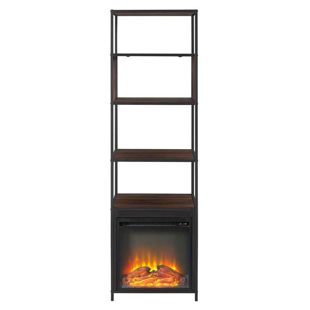 70" Metal and Wood Tower Fireplace - Dark Walnut. Picture 3