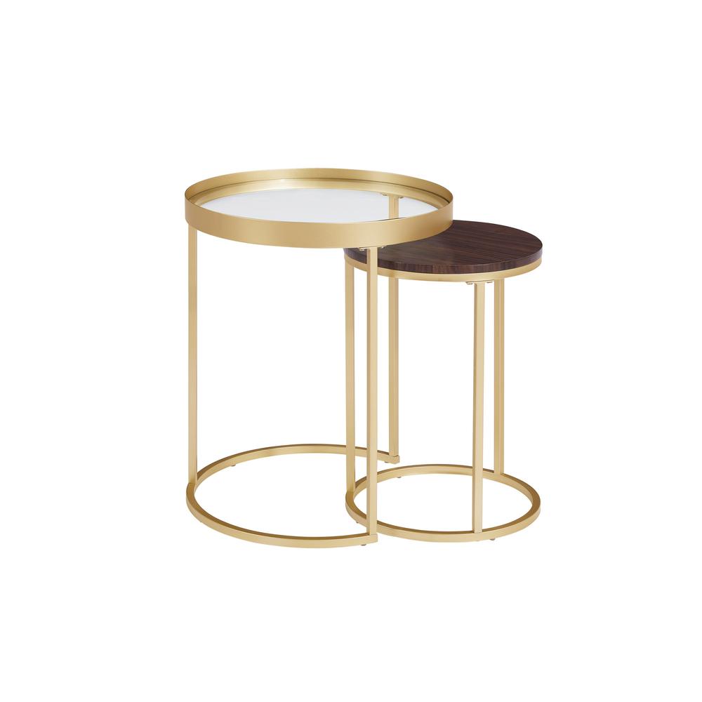 Metal And Glass Nesting Side Tables -Dark Walnut/ Gold. Picture 2