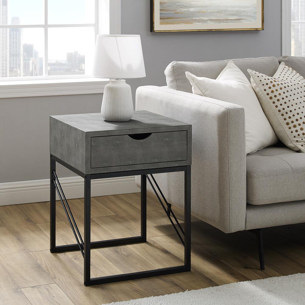 Vetti 1-Drawer Faux Shagreen Side Table - Grey. Picture 1