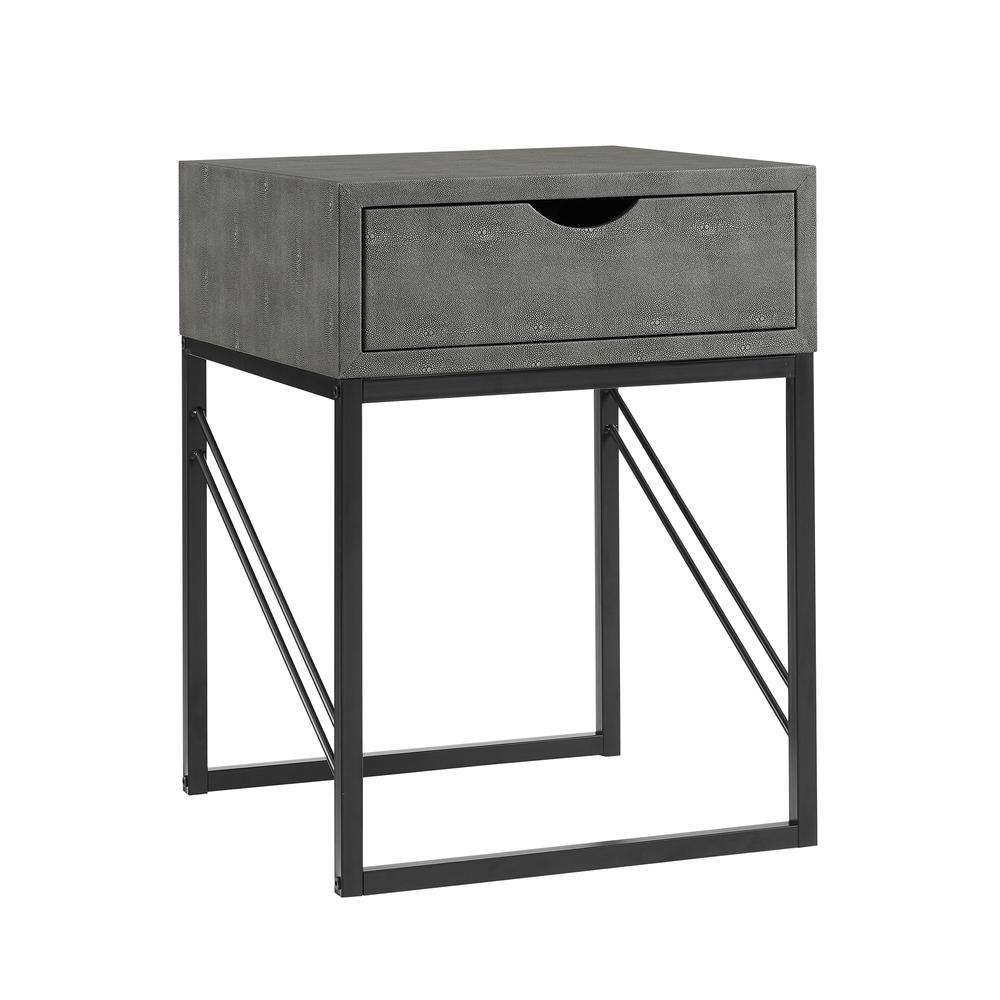 Vetti 1-Drawer Faux Shagreen Side Table - Grey. Picture 4